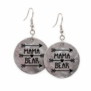 MAMA BEAR Round Dangle Earrings | Silver Tone Boho 💕🐻💕